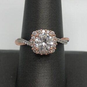 Cubic Zirconia Sterling Silver Rose Gold Halo Pave Braided Twist Ring Sz 10